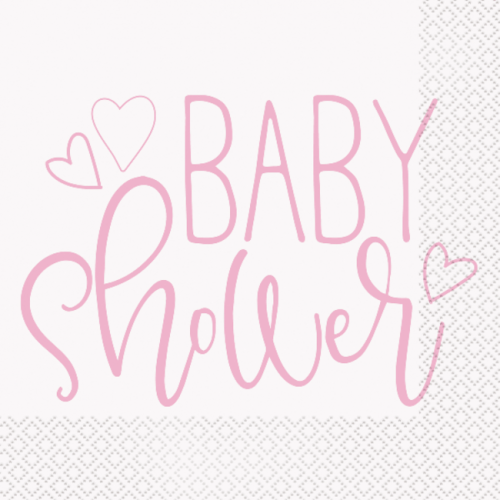 16 Napkins Pink Hearts Baby Shower 33X33cm