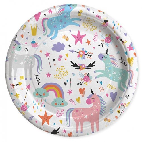 8 Plates Unicorn Rainbow 24cm