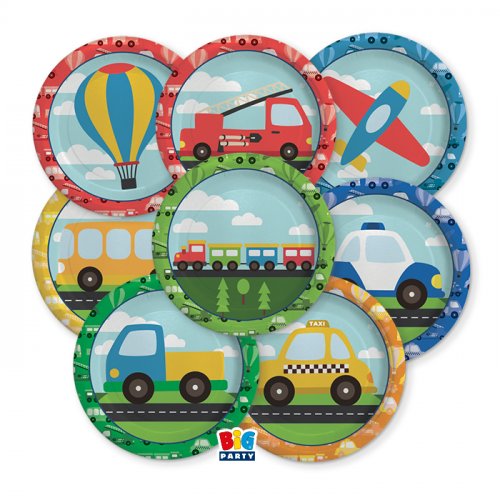 8 Paper Plates Vehicles 18cm