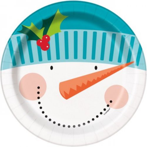8 Paper Plates 17cm Snowman