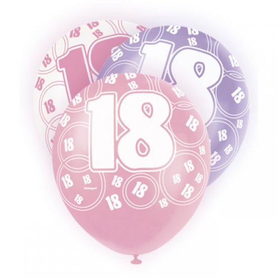 6 Balloons 18 Birthday assorted colours 30cm