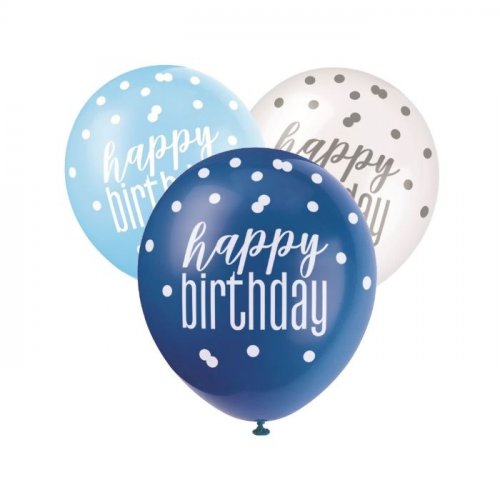 6 Balloons Birthday assorted colors 30cm