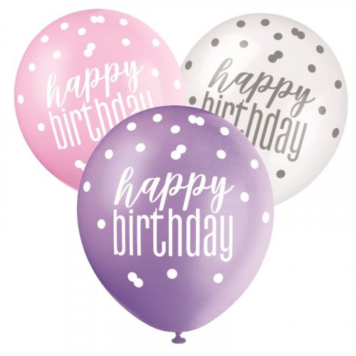 6 Balloons Birthday assorted colours 30cm 6 Balloons Birthday assorted colours 30cm