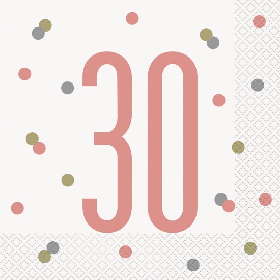 16 Napkins 30th Rosegold