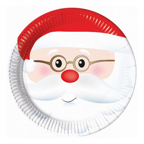 8 Paper Plates Cheerfull Santa 23cm