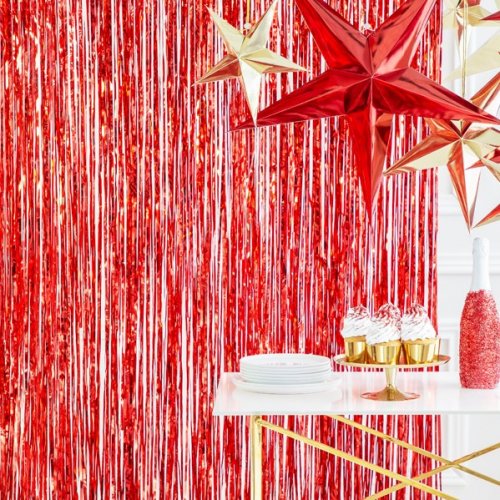 Red Fringe Door Curtain 90cm X 243cm