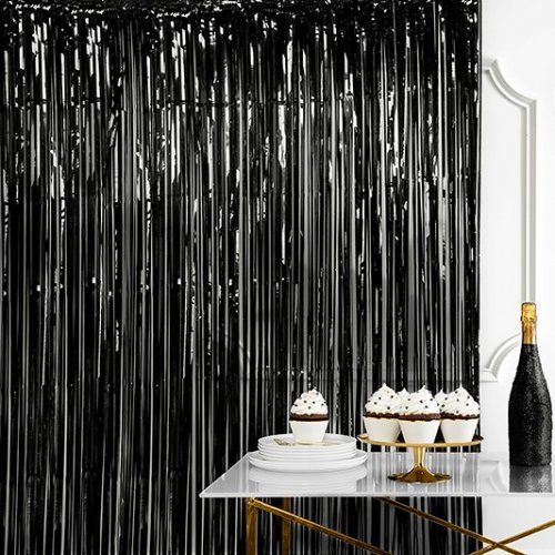 Black Fringe Door Curtain 90cm X 243cm