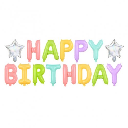 Foil Balloon Birthday Letter Banner Color Pastel Mix