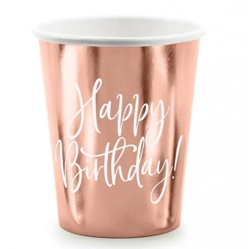 6 Paper Cups Rosegold Happy Birthday 260ml