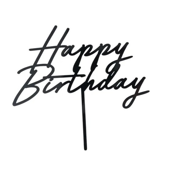 Acrylic Black Cake Topper \'Happy Birthday\' 16.5cm