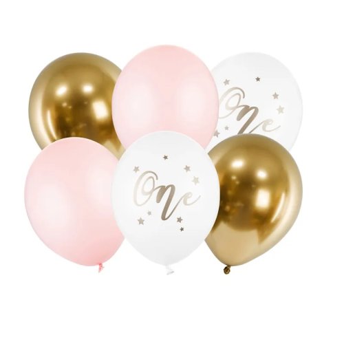 6 Balloons 1st Birthday Pink 30cm