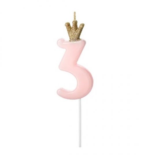 Numeral Candle 3 Pink 9.5cm