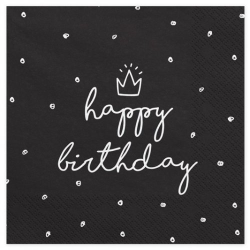 20 Napkins Black Happy Birthday  20 Napkins Black Happy Birthday