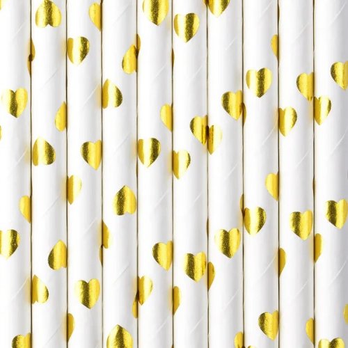 10 Paper Straws Gold Hears