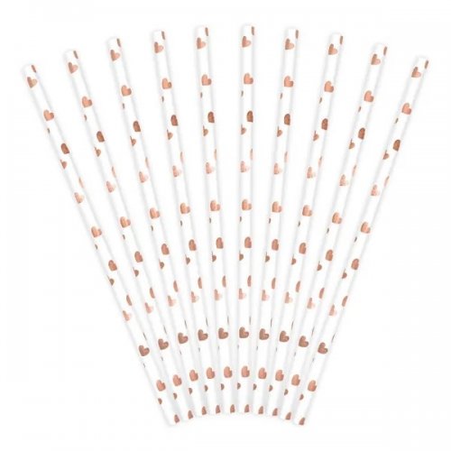 10 Paper Straws Rosegold Hearts 10 Paper Straws Rosegold Hearts
