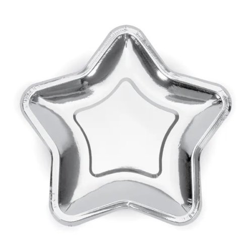 6 Paper Plates Star Silver 23cm