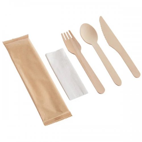 Set Wooden Fork, Knife, Spoon & Napkin Set Wooden Fork, Knife, Spoon & Napkin