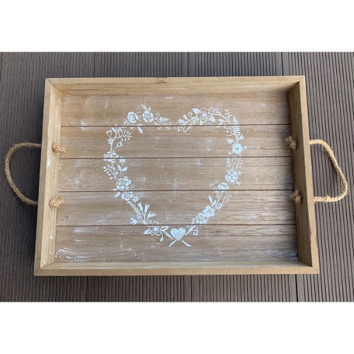 Wooden Tray with Heart Stamp 37X27cm Wooden Tray with Heart Stamp 37X27cm