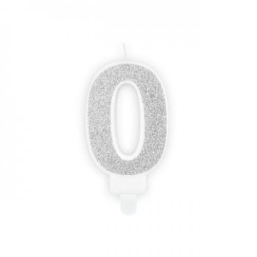 Numeral Candle 0 Silver Glittery Numeral Candle 0 Silver Glittery