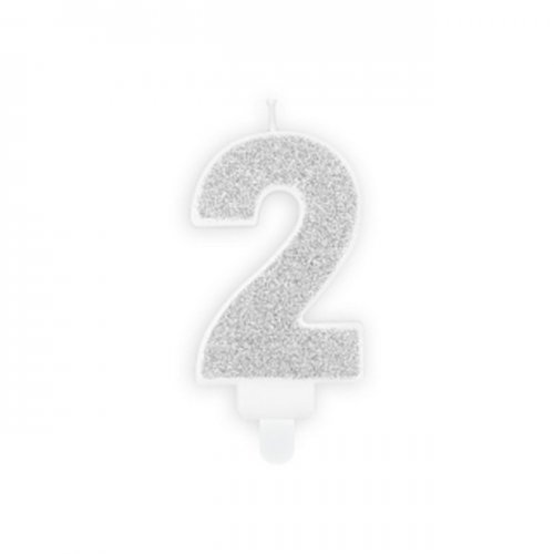 Numeral Candle 2 silver glittery Numeral Candle 2 silver glittery