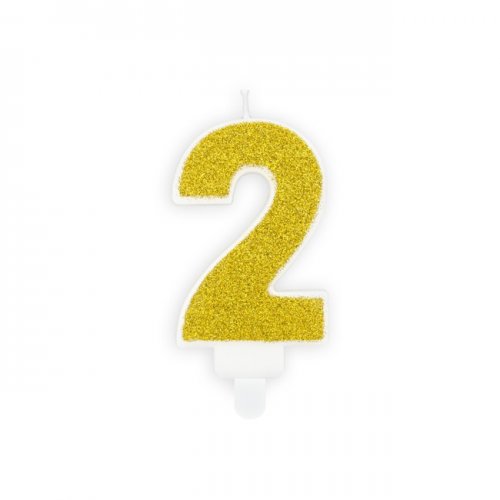 Numeral Candle 2 gold glittery Numeral Candle 2 gold glittery
