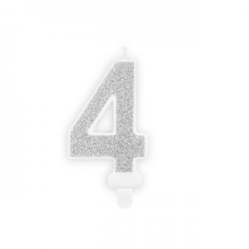 Numeral Candle 4 Silver Glittery Numeral Candle 4 Silver Glittery
