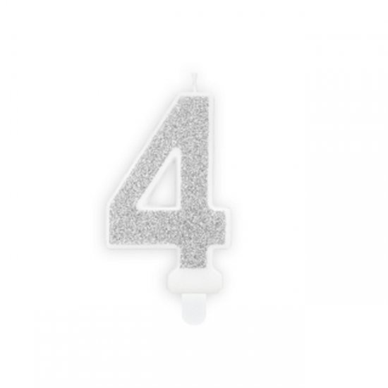 Numeral Candle 4 Silver Glittery