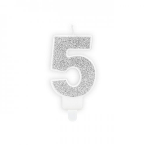 Numeral Candle 5 Silver Glittery Numeral Candle 5 Silver Glittery