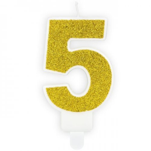 Numeral Candle 5 Gold Glittery Numeral Candle 5 Gold Glittery
