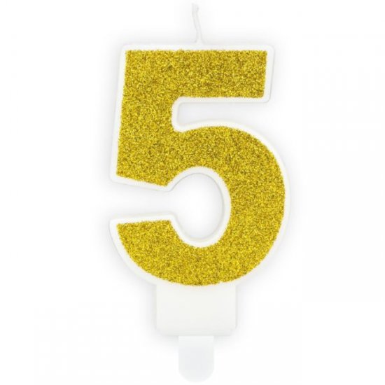 Numeral Candle 5 Gold Glittery