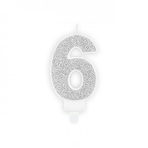 Numeral Candle 6 Silver Glittery Numeral Candle 6 Silver Glittery
