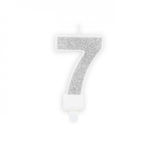 Numeral Candle 7 Silver Glittery Numeral Candle 7 Silver Glittery