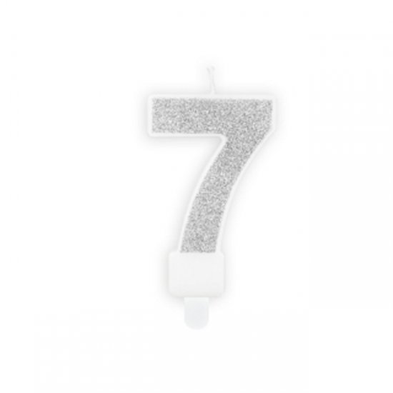 Numeral Candle 7 Silver Glittery