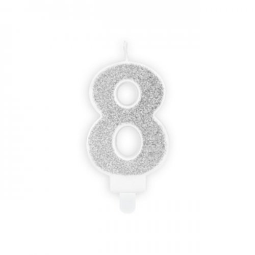 Numeral Candle 8 Silver Glittery Numeral Candle 8 Silver Glittery