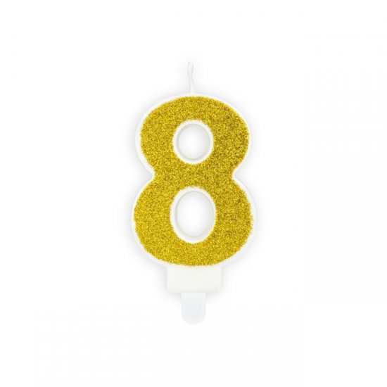 Numeral Candle 8 Gold Glittery