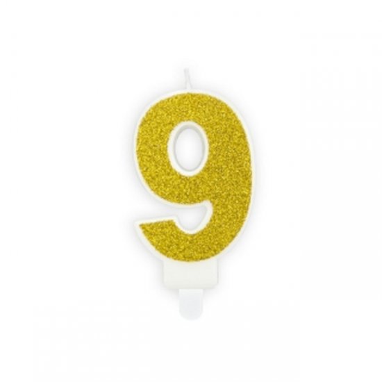 Numeral Candle 9 Gold Glittery