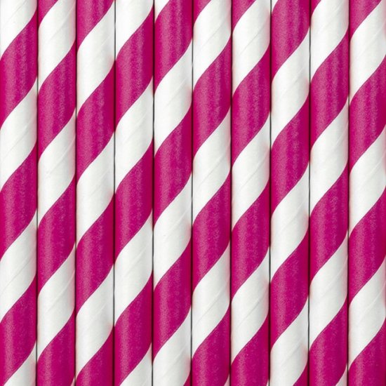 10 Paper Straws Fuchsia Stripes