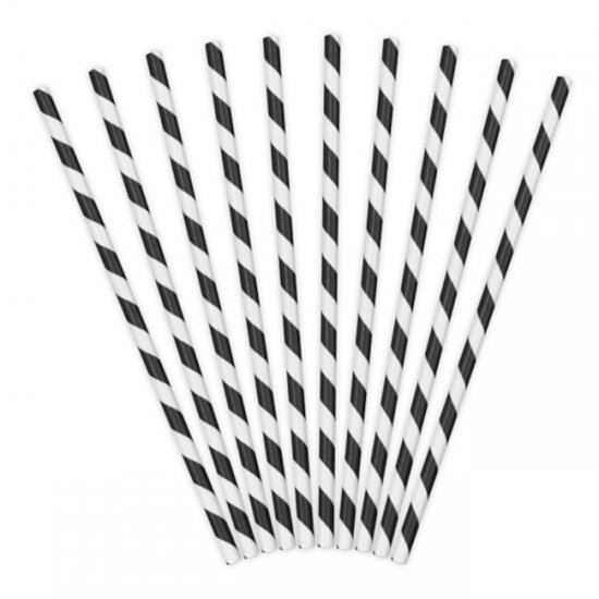 10 Paper Straws Black Stripes