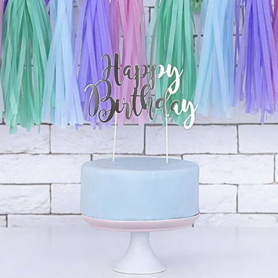 Cake Topper \'Happy Birthday\' Silver 22.5cm