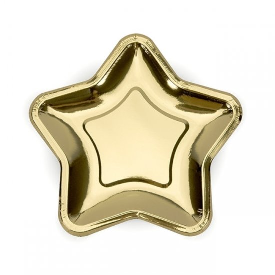 6 Paper Plates Star Gold 18cm