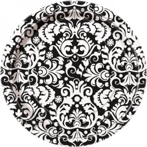 8 Plates Black Damask 17cm  8 Plates Black Damask 17cm