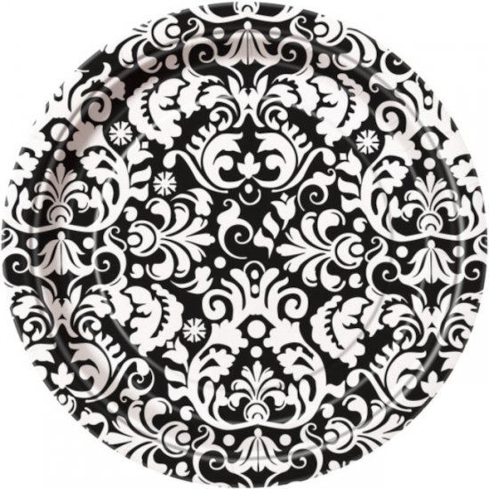 8 Plates Black Damask 17cm