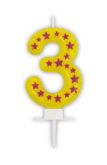 Numeral Candle 3 Stars 6cm