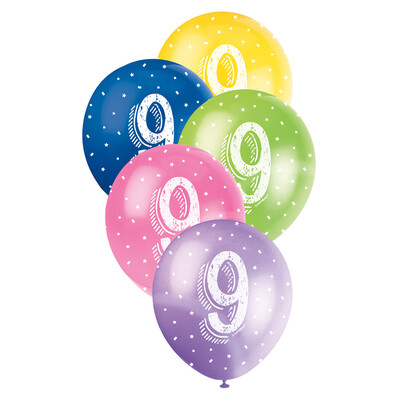 5 Balloons No. 9 Assorted colours 30cm