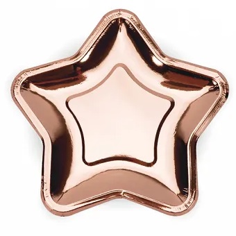 6 Paper Plate 18cm Rosegold Star