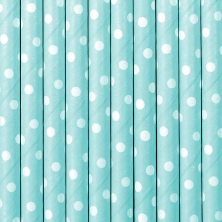 10 Paper Straws Light Blue Dots